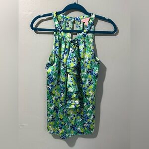 Lilly Pulitzer Oops I Spilled It Again silk‎ tank top blue/green Women’s Size 4